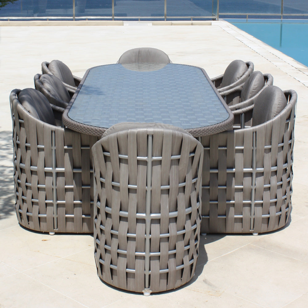 Strips Silver Walnut 8 Seater Dining Table - PadioLiving - Strips Silver Walnut 8 Seater Dining Table - Outdoor Dining Chair - PadioLiving