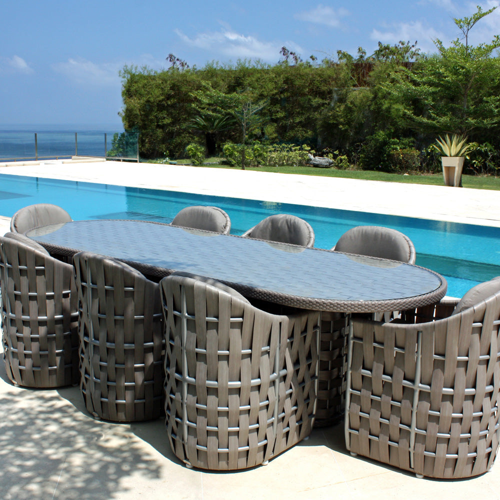Strips Silver Walnut 8 Seater Dining Table - PadioLiving - Strips Silver Walnut 8 Seater Dining Table - Outdoor Dining Chair - PadioLiving