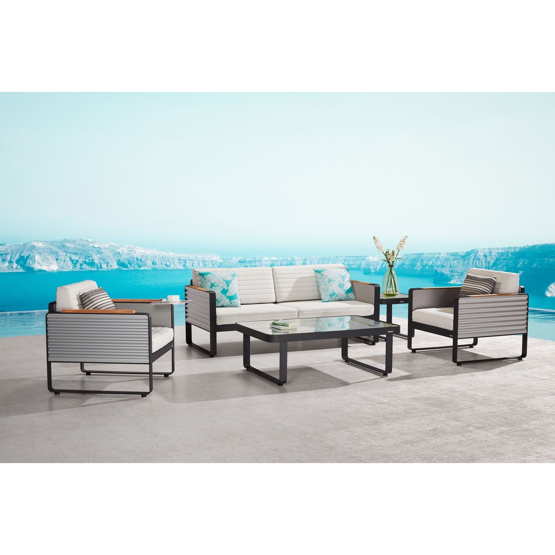 Airport 2 Seat Sofa, Coffee & Side Table Set - PadioLiving - Airport 2 Seat Sofa, Coffee & Side Table Set - Outdoor Sofa and Coffee Table Set - PadioLiving