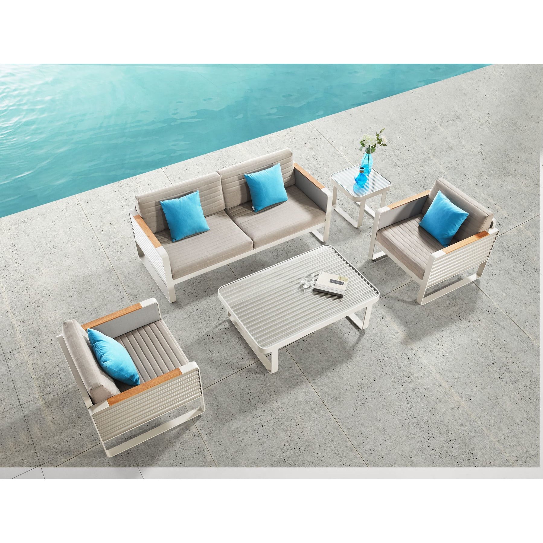 Airport 2 Seat Sofa, Coffee & Side Table Set - PadioLiving - Airport 2 Seat Sofa, Coffee & Side Table Set - Outdoor Sofa and Coffee Table Set - PadioLiving