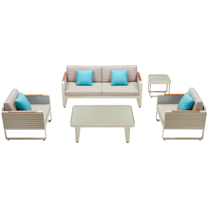 Airport 2 Seat Sofa, Coffee & Side Table Set - PadioLiving - Airport 2 Seat Sofa, Coffee & Side Table Set - Outdoor Sofa and Coffee Table Set - Taupe - PadioLiving