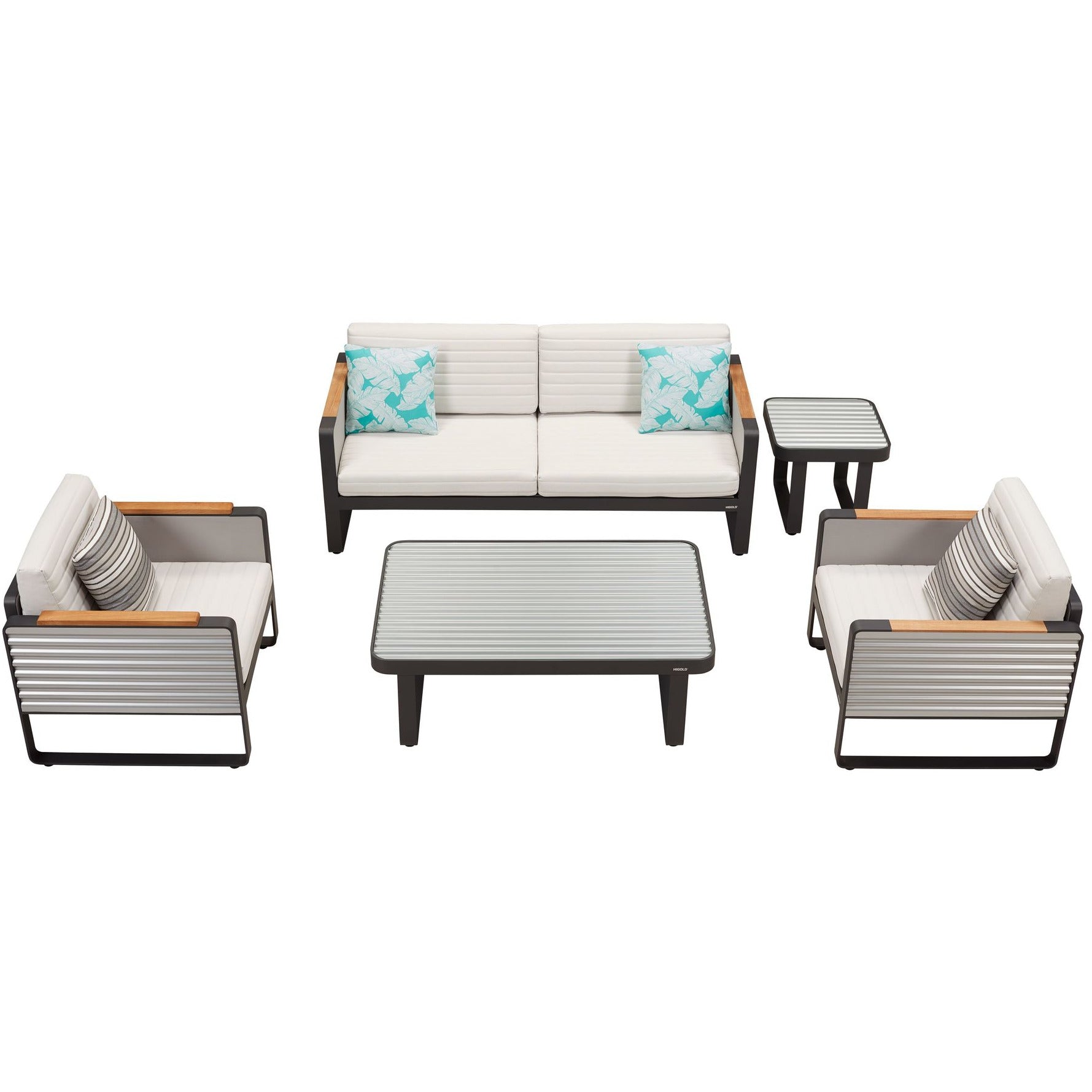 Airport 2 Seat Sofa, Coffee & Side Table Set - PadioLiving - Airport 2 Seat Sofa, Coffee & Side Table Set - Outdoor Sofa and Coffee Table Set - Black Trim - PadioLiving