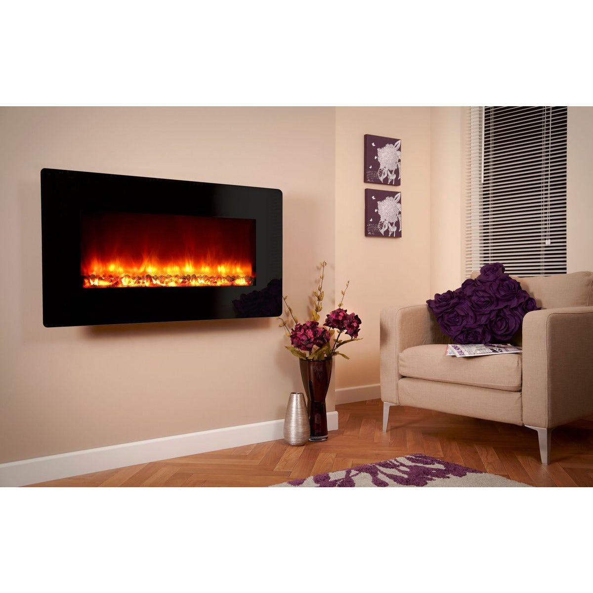 Celsi Electriflame XD 1100 Wall Mounted Electric Fire - Black Glass - PadioLiving - Celsi Electriflame XD 1100 Wall Mounted Electric Fire - Black Glass - Electric Fires - PadioLiving