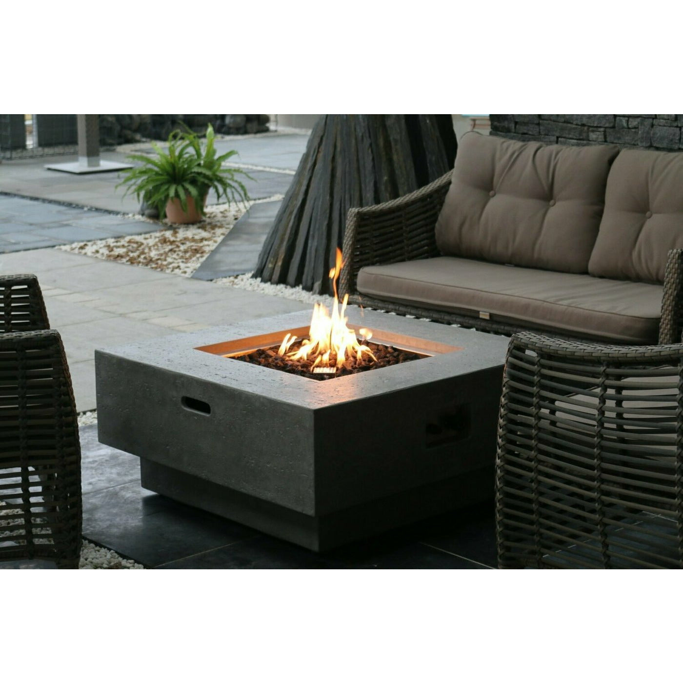 Elementi Manhattan Fire Table for Liquid Propane Gas or Natural Gas in Light Grey (Includes Canvas Cover) - PadioLiving - Elementi Manhattan Fire Table for Liquid Propane Gas or Natural Gas in Light Grey (Includes Canvas Cover) - Fire Pit - PadioLiving