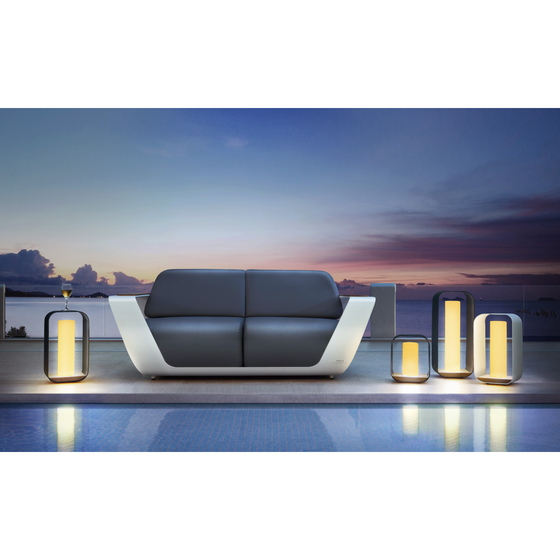 Onda 2 Seat Leather Sofa & Coffee Table Set - PadioLiving - Onda 2 Seat Leather Sofa & Coffee Table Set - Outdoor Sofa and Coffee Table Set - PadioLiving