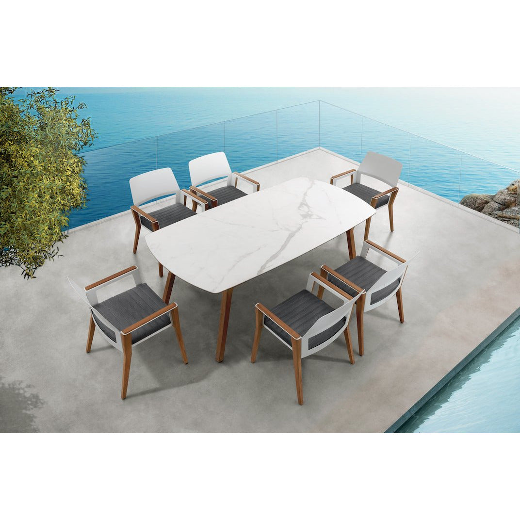 Sheldon 6 Seat Dining Set - PadioLiving - Sheldon 6 Seat Dining Set - Outdoor Dining Set - White Marble - PadioLiving