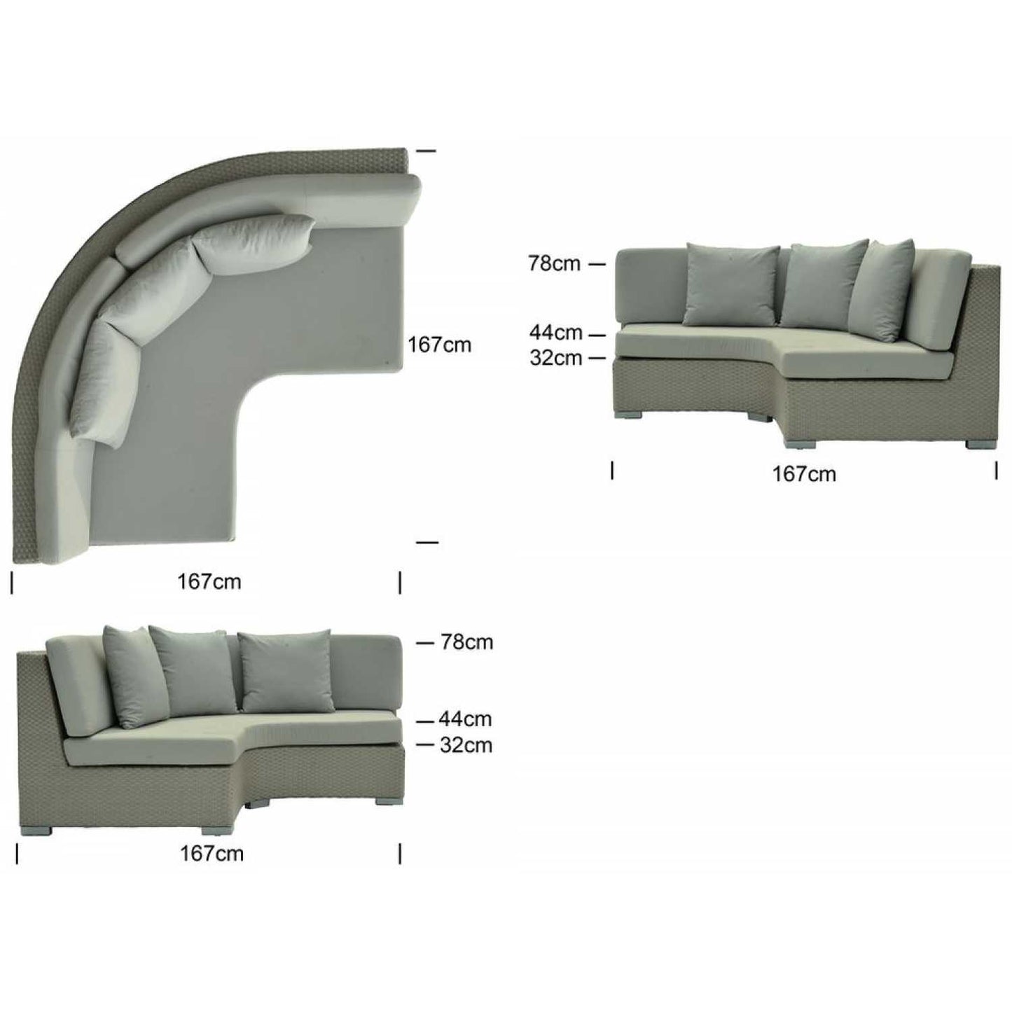 Pacific Silver Walnut Curved Sofa - PadioLiving - Pacific Silver Walnut Curved Sofa - Outdoor Corner Seat - PadioLiving