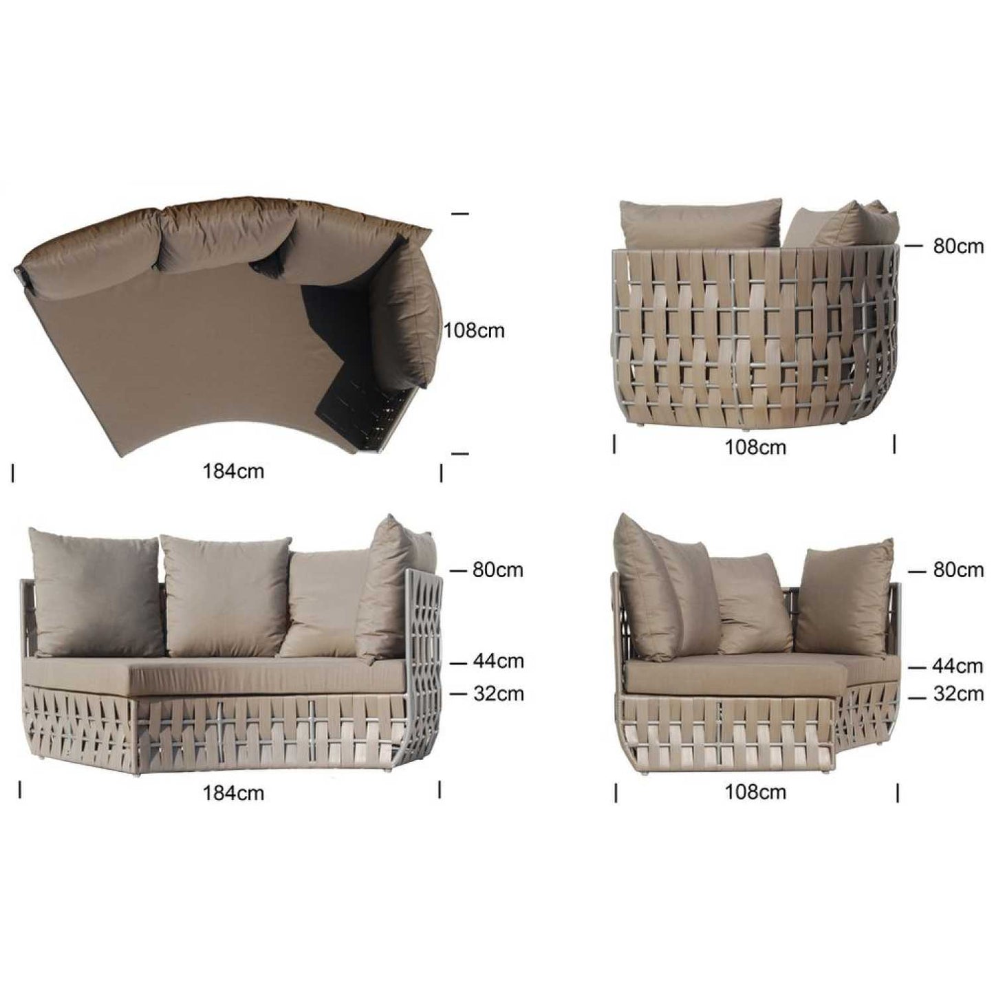 Strips Silver Walnut Left Curve Sofa - PadioLiving - Strips Silver Walnut Left Curve Sofa - Outdoor Sofa - PadioLiving