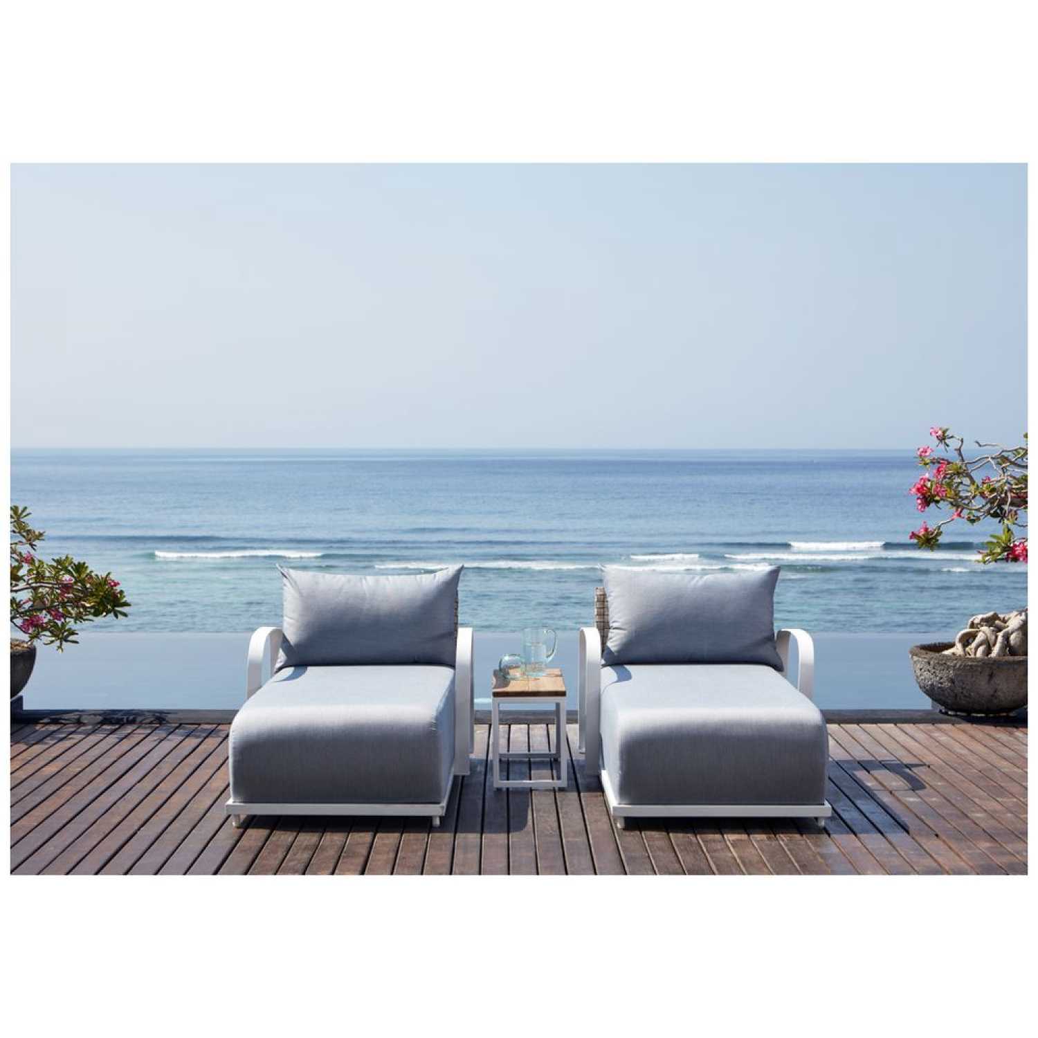 Windsor White Chaise with Nautic Square Side Table - PadioLiving - Windsor White Chaise with Nautic Square Side Table - Outdoor Chaise with Side Table - 1 Lounger with 1 Side table - PadioLiving