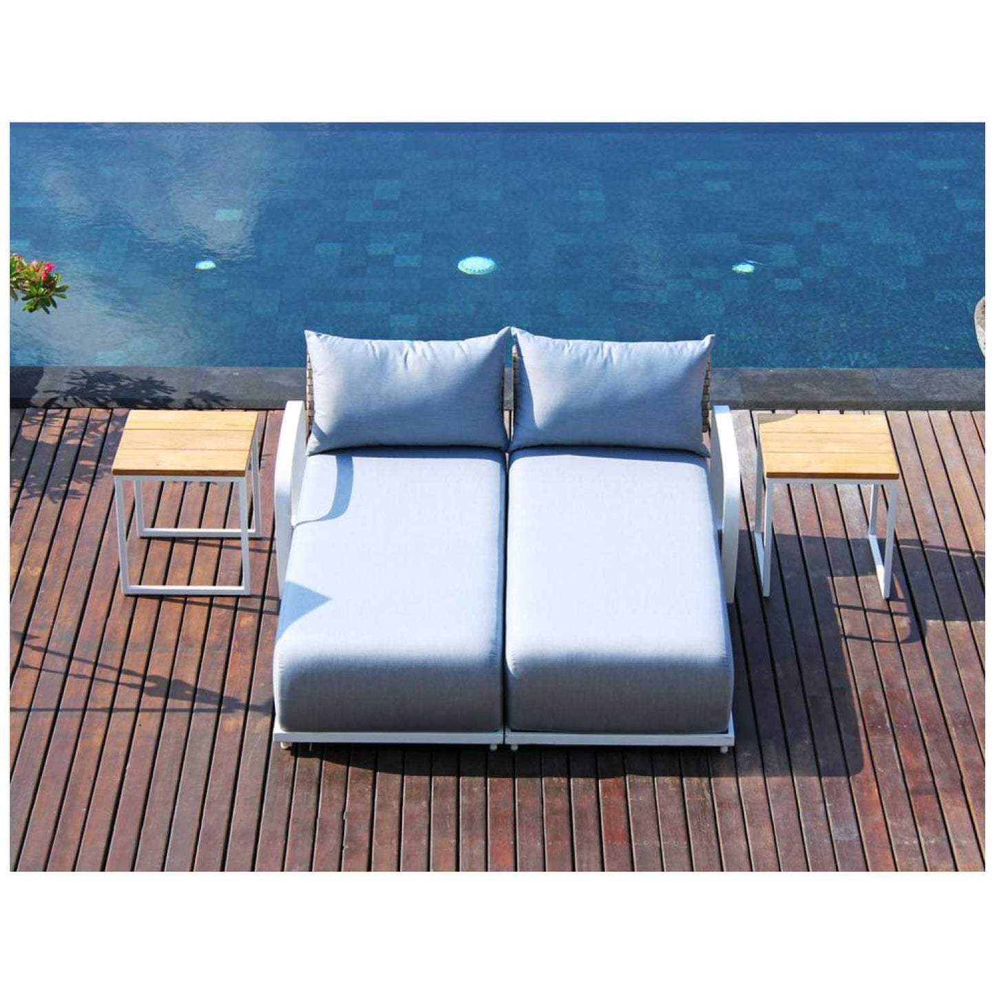 Windsor White Chaise with Nautic Square Side Table - PadioLiving - Windsor White Chaise with Nautic Square Side Table - Outdoor Chaise with Side Table - PadioLiving