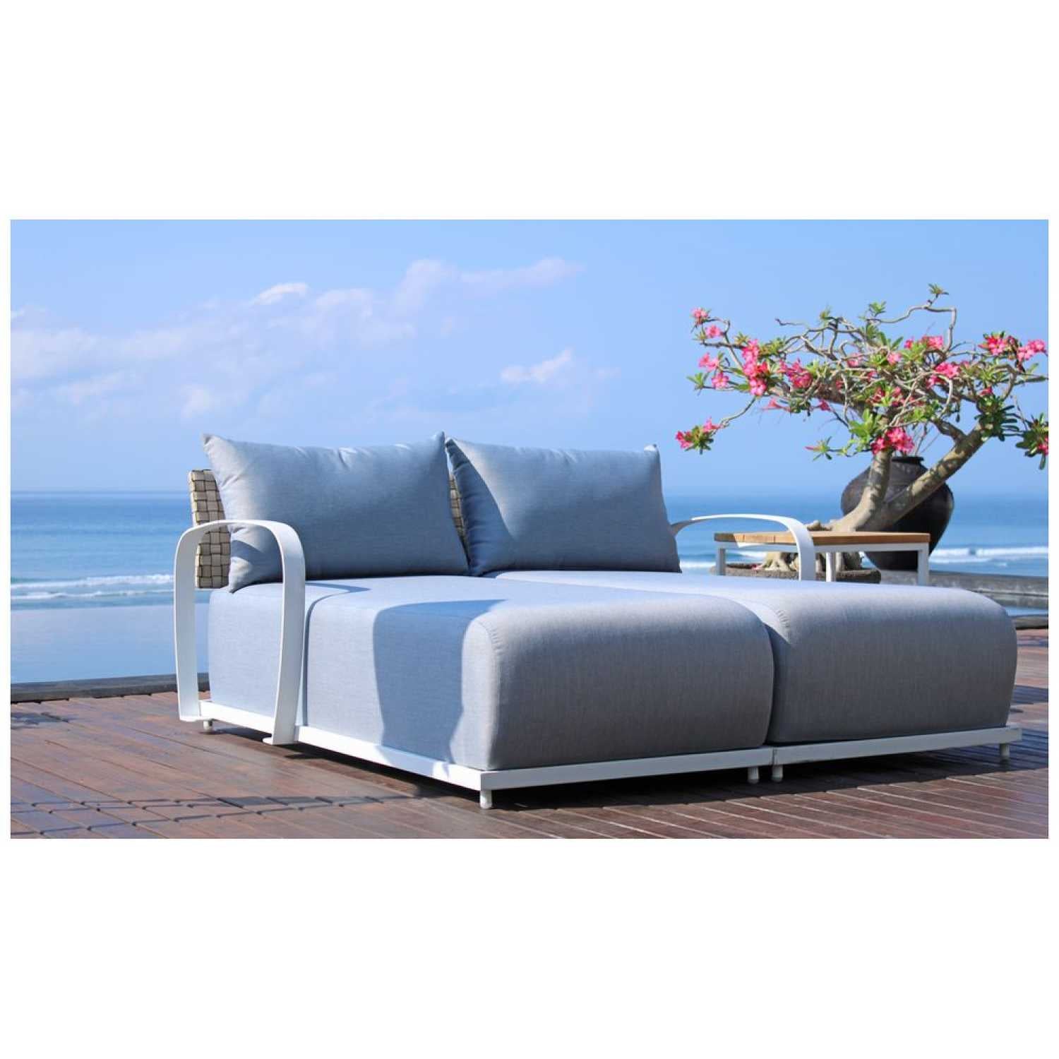 Windsor White Chaise with Nautic Square Side Table - PadioLiving - Windsor White Chaise with Nautic Square Side Table - Outdoor Chaise with Side Table - PadioLiving