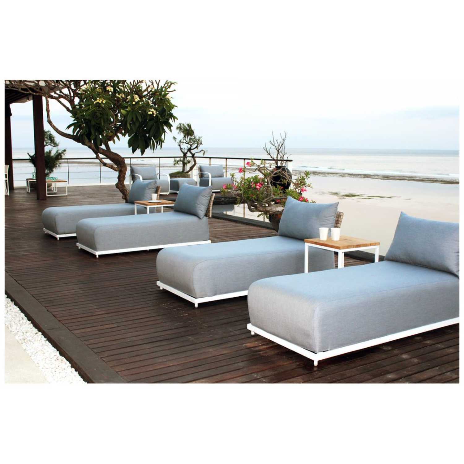 Windsor White Chaise with Nautic Square Side Table - PadioLiving - Windsor White Chaise with Nautic Square Side Table - Outdoor Chaise with Side Table - 2 lounger with 1 Side Table - PadioLiving