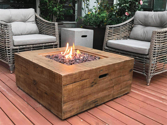 Elementi Wilton Fire Table for Liquid Propane Gas or Natural Gas in Redwood (Includes PVC Cover) - PadioLiving - Elementi Wilton Fire Table for Liquid Propane Gas or Natural Gas in Redwood (Includes PVC Cover) - Fire Pit - PadioLiving