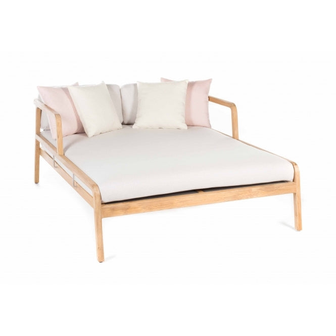 Flexx Daybed - PadioLiving - Flexx Daybed - Outdoor Daybed - Natural Teak Strapping Coal Weave- Lopi Snow (£4438) - PadioLiving