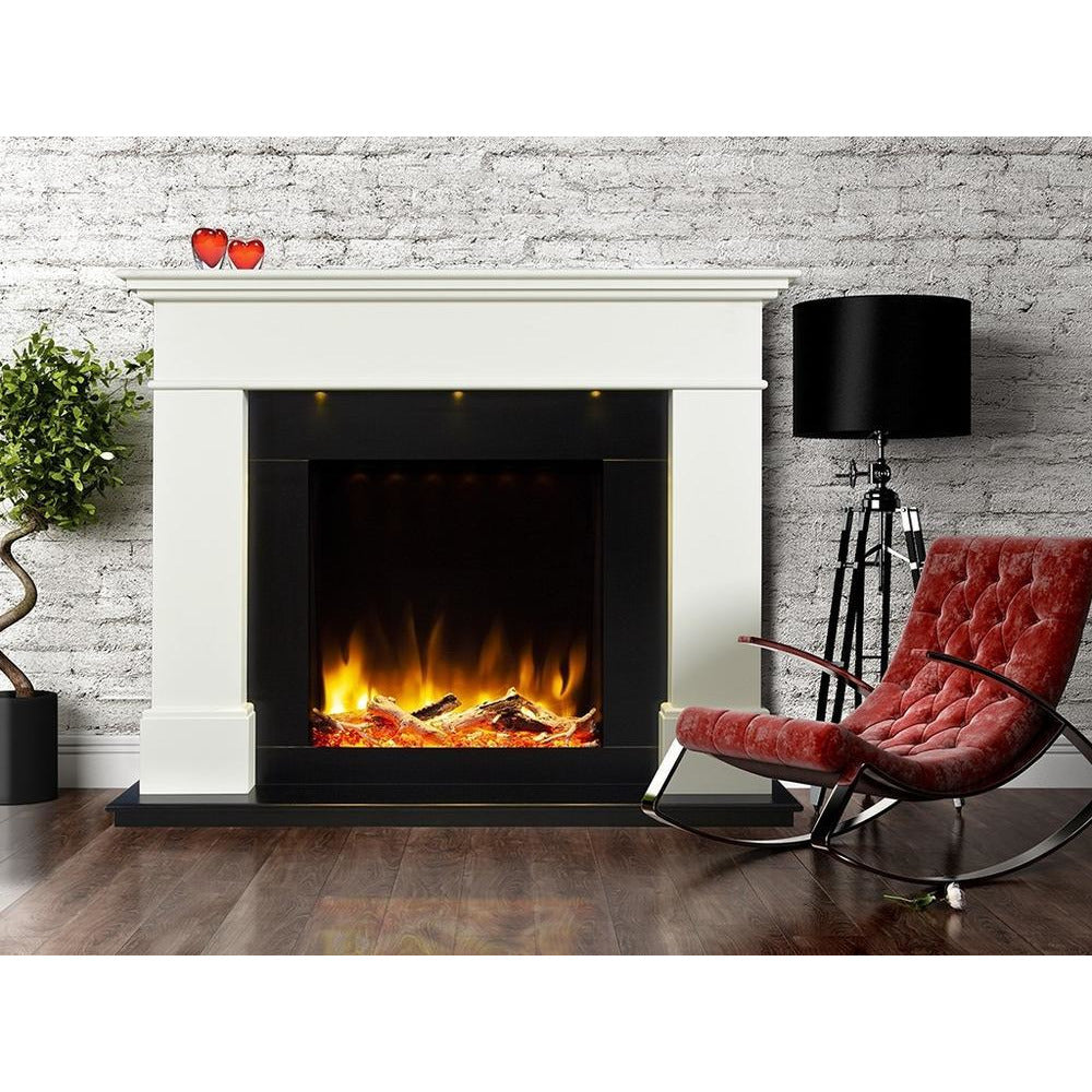 Celsi Ultiflame VR Adour Asencio Illumia Electric Fireplace Suite - Black Hearth Smooth White - PadioLiving - Celsi Ultiflame VR Adour Asencio Illumia Electric Fireplace Suite - Black Hearth Smooth White - Electric Fires - PadioLiving