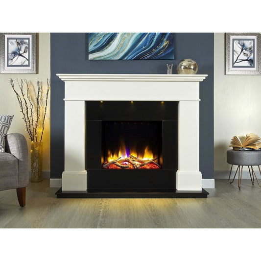 Celsi Ultiflame VR Adour Illumia 22" Electric Fireplace Suite - Black Hearth Smooth White - PadioLiving - Celsi Ultiflame VR Adour Illumia 22" Electric Fireplace Suite - Black Hearth Smooth White - Electric Fires - PadioLiving