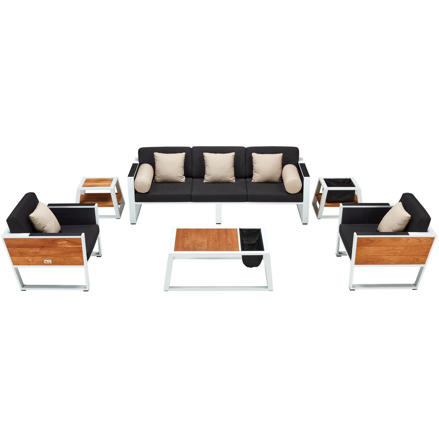 York 3 Seat Sofa & Ice Bucket Coffee Table Set - PadioLiving - York 3 Seat Sofa & Ice Bucket Coffee Table Set - Outdoor Sofa and Coffee Table Set - Black - PadioLiving